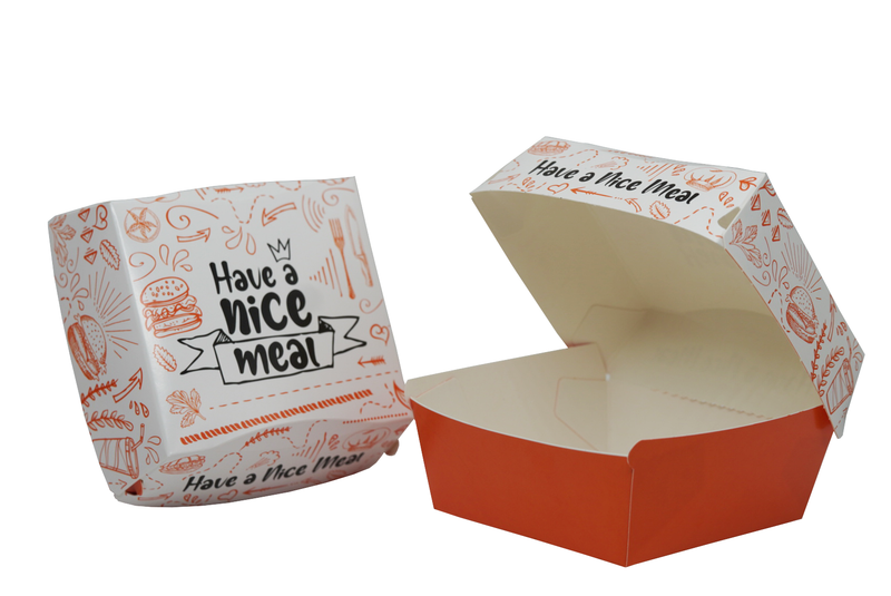 Medium Printed Cardboard Takeaway Burger Box - 200 pieces