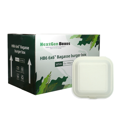 HB6 6x6" Bagasee Clamshell Burger Box - 500 Pieces