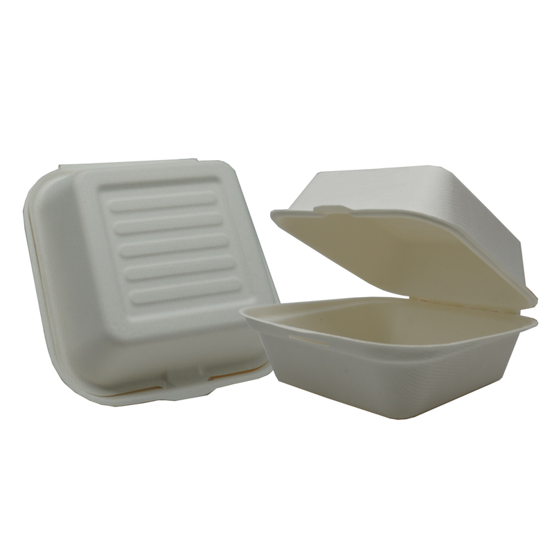 HB6 6x6" Bagasse Clamshell Burger Box - 500 Pieces