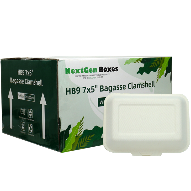 HB9 7x5" Bagasee Clamshell Containers - 200 Pieces