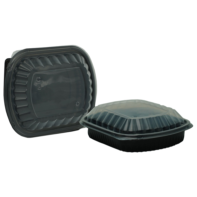 Takeaway Black Base Microwavable Portion Containers with Lids 1000ml - 250 Pieces