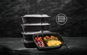 Black Base Microwave container. Takeaway packaging