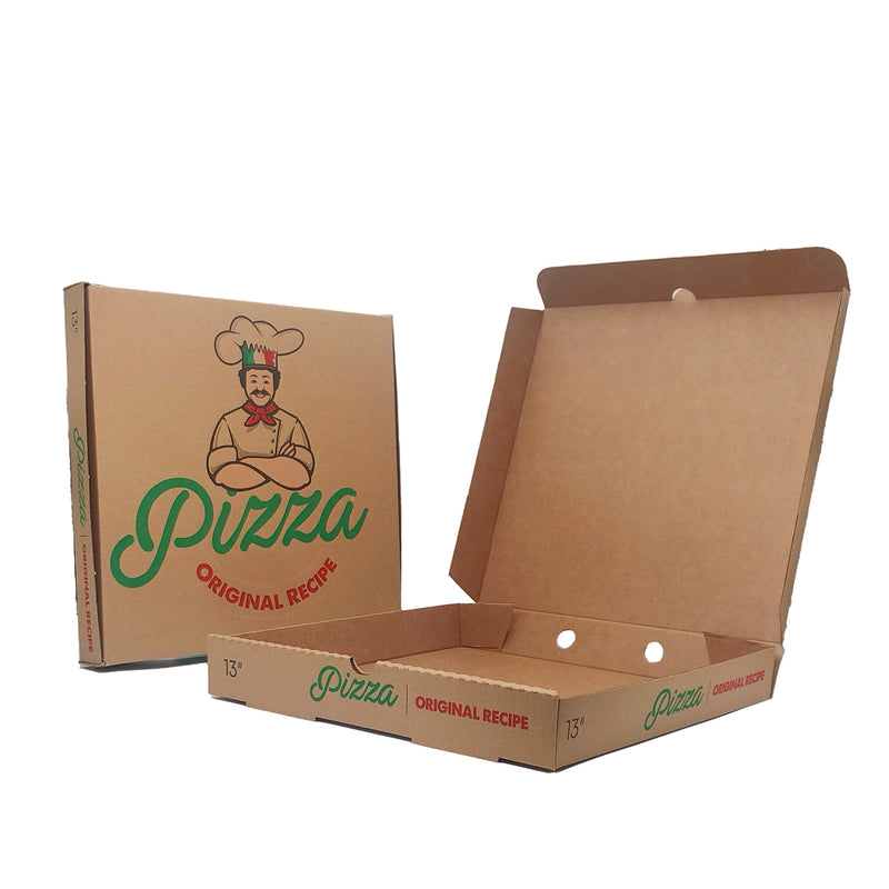 13" Brown Cardboard Pizza Box with Italian Design - Pack of 90