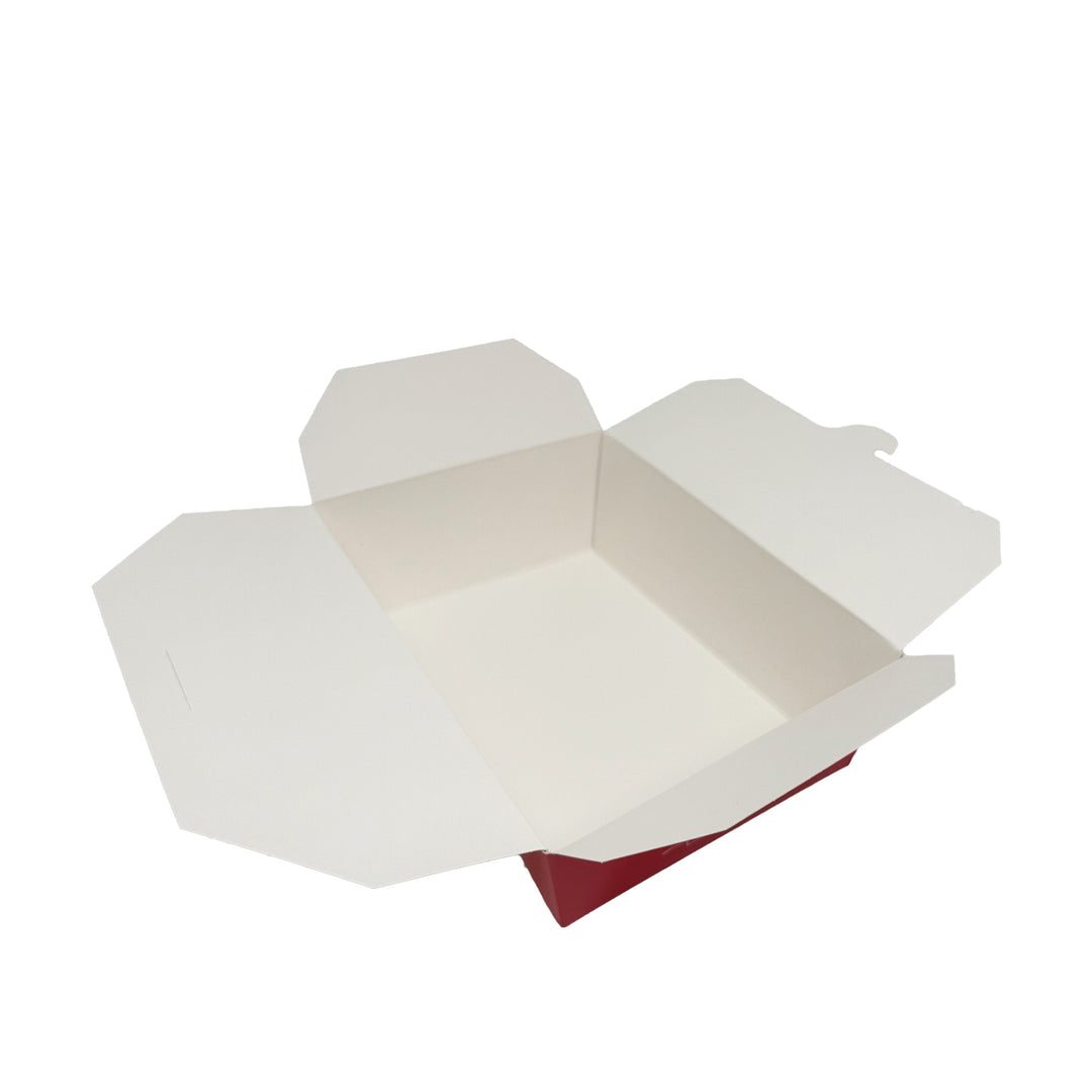 White paper box with a red interior on a white background
