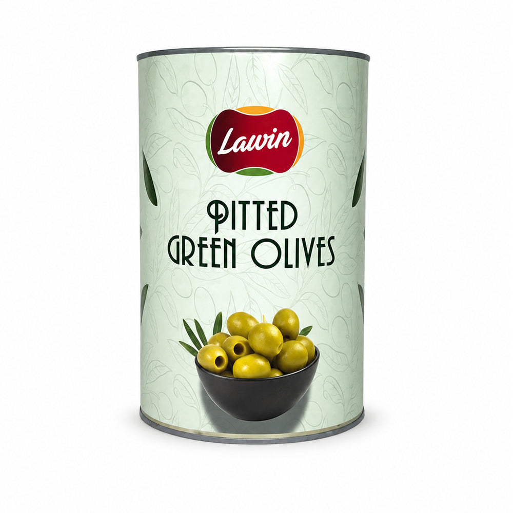 Pitted green olives in a 4.3kg catering tin