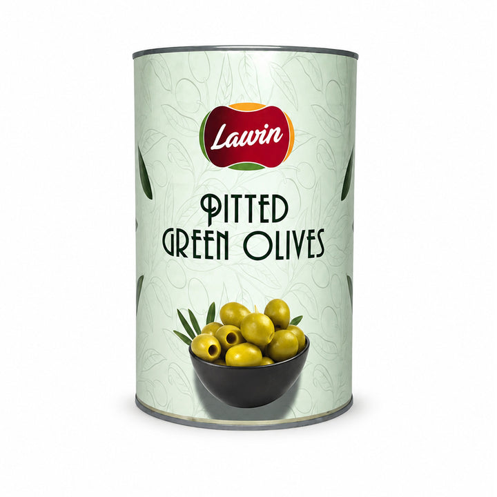 Pitted green olives in a 4.3kg catering tin