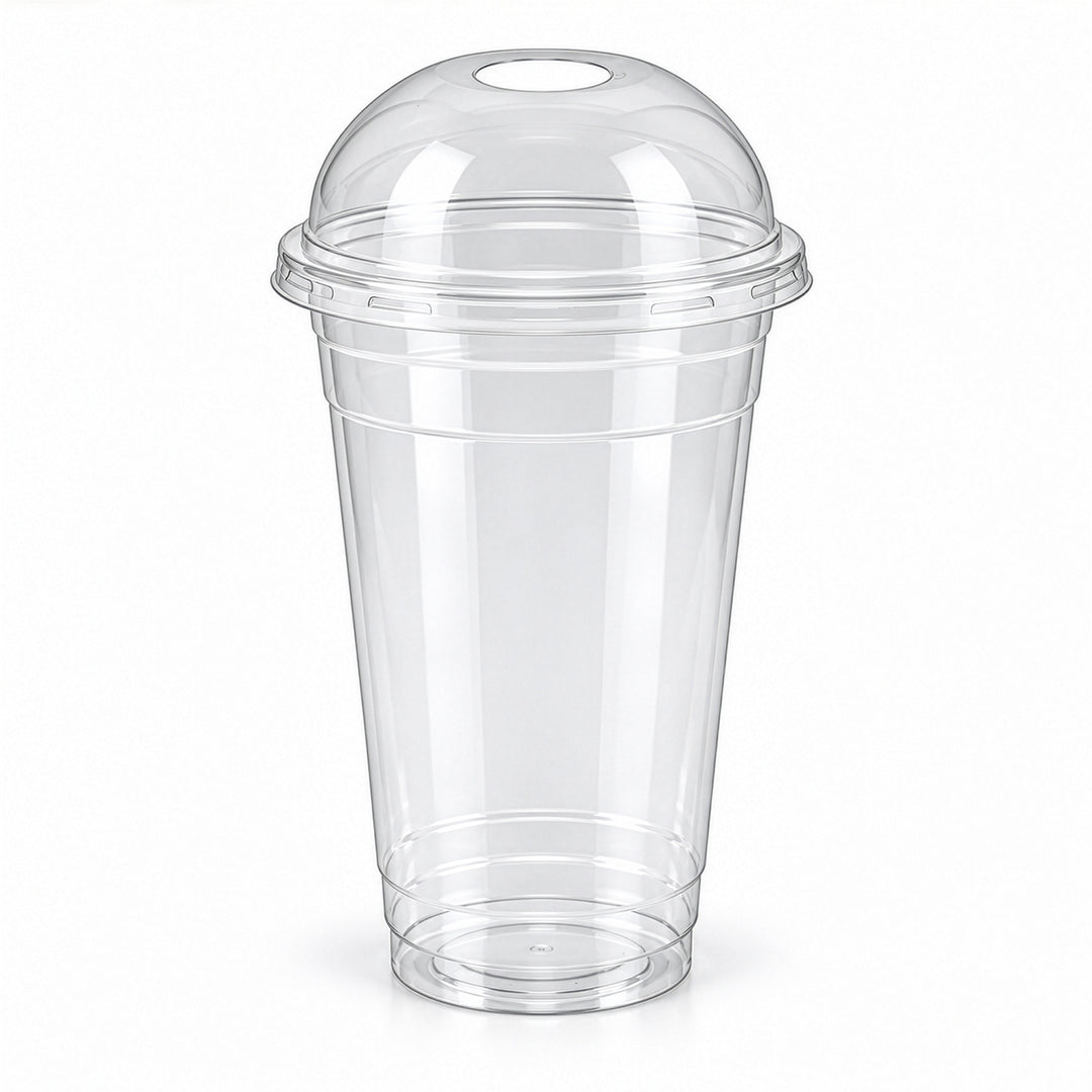 Clear PET smoothie cups with dome lids for cold drinks