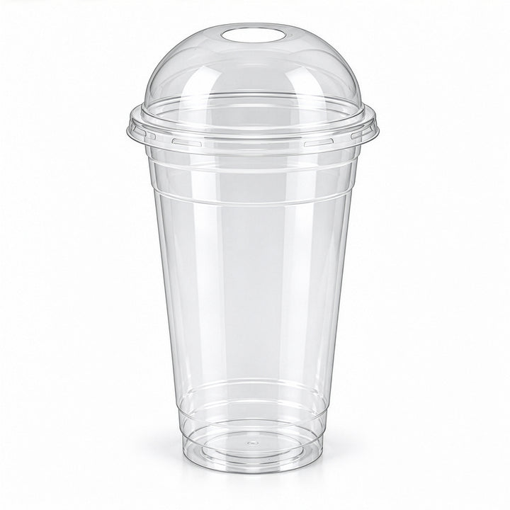 Clear PET smoothie cups with dome lids for cold drinks