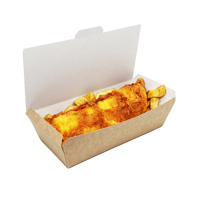 Large Kraft White Clamshell Takeaway Fish and Chips Box - 200 Pieces