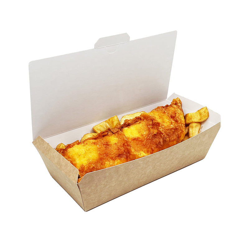 Large Kraft White Clamshell Takeaway Fish and Chips Box - 200 Pieces