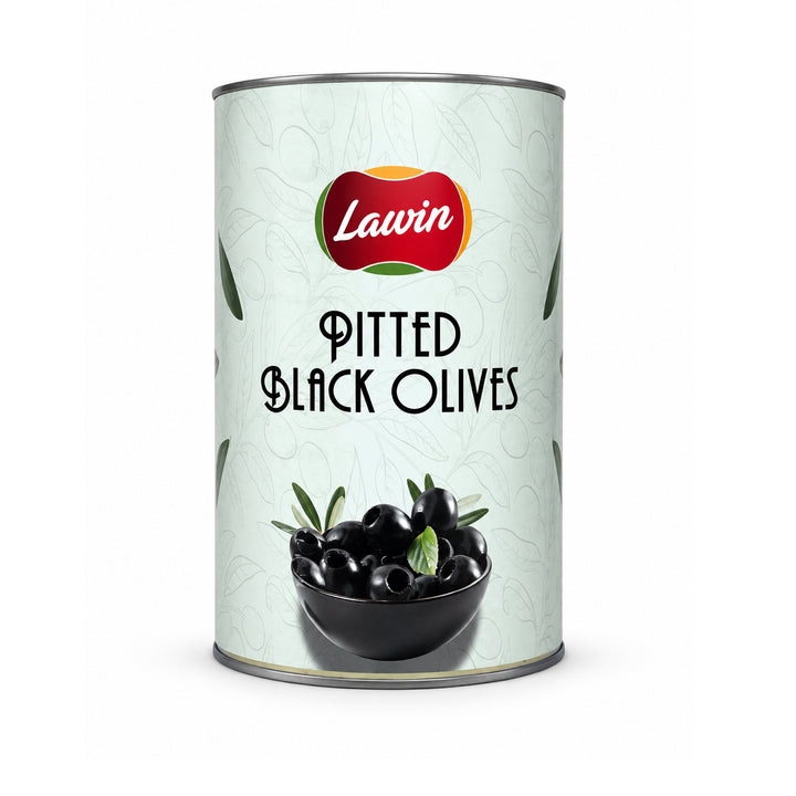 Pitted black olives in a 4.25kg catering tin