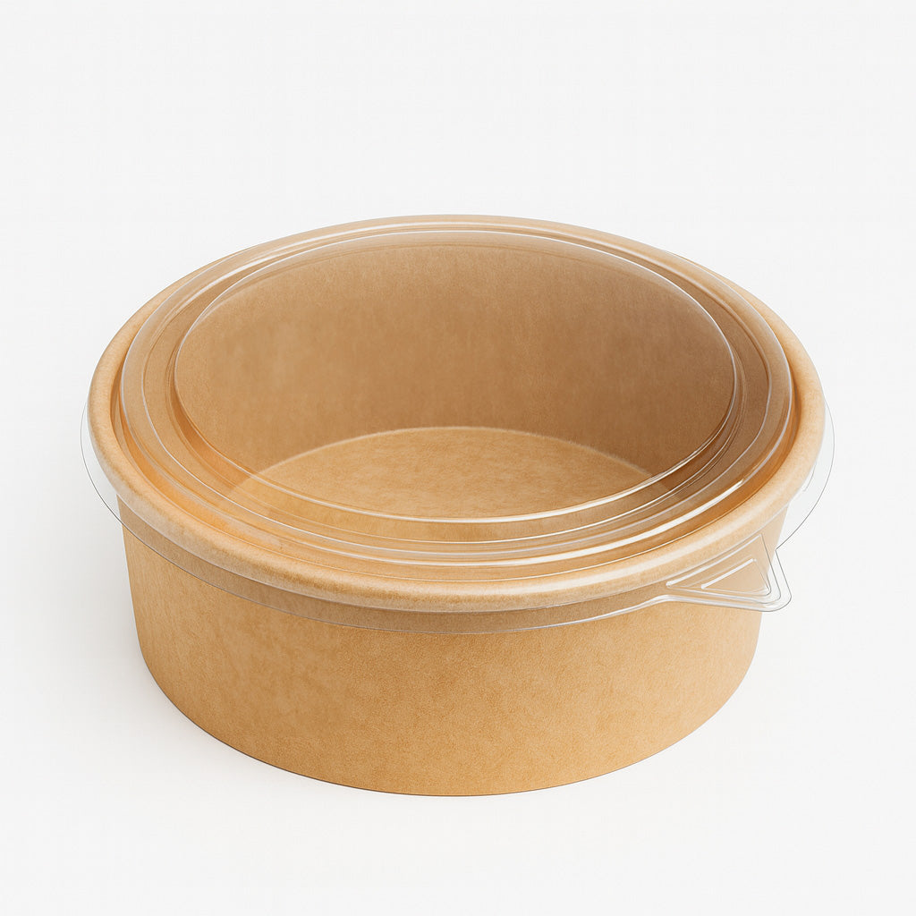 1100ml- Kraft Food Bowls and PET Clear  Lids