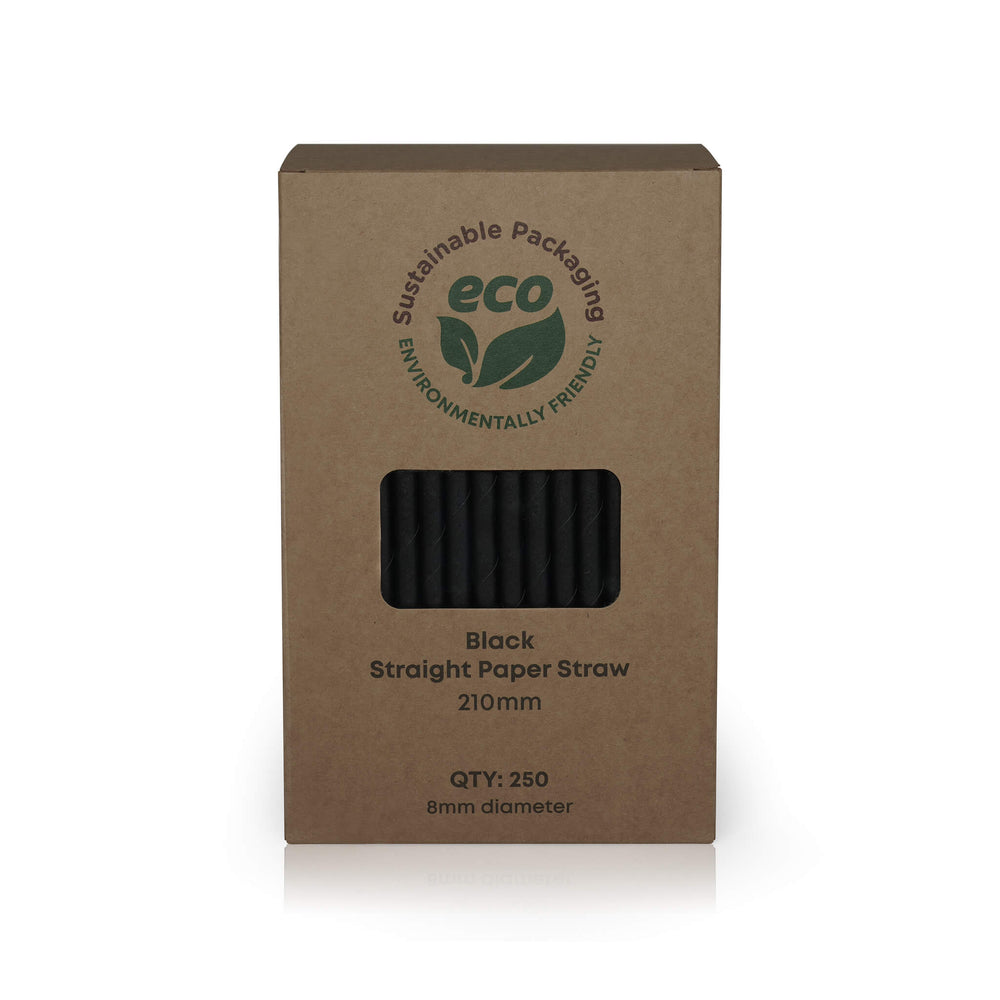 6*210mm Black Paper Straws eco-friendly