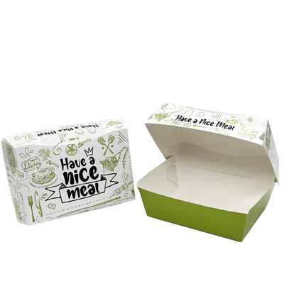 9 inch white board food box with printed design