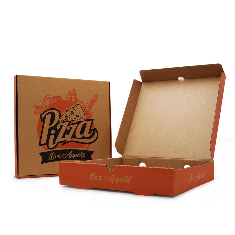 13" Brown Cardboard Pizza Box with Design - Pack of 90