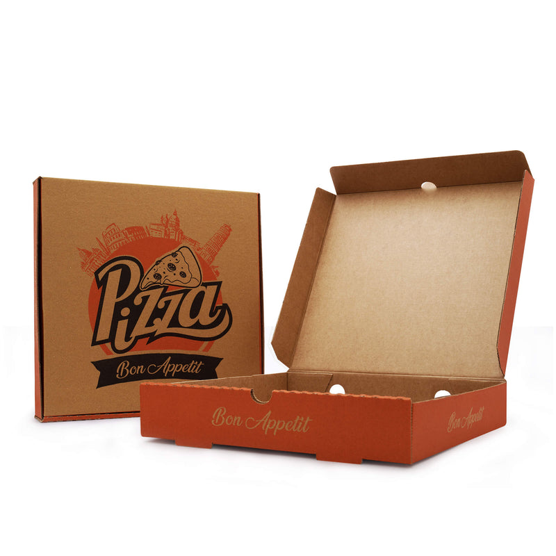 10" Takeaway Brown Pizza Box with Design - Pack Of 90