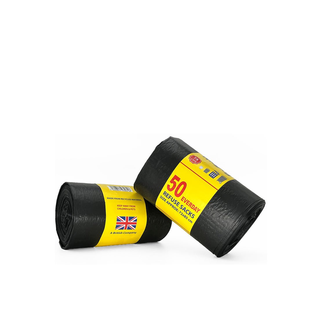 heavy duty black refuse sacks on a roll