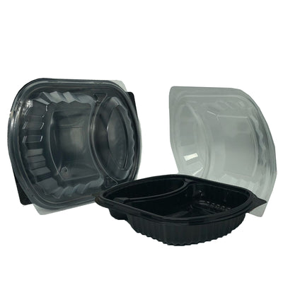 Takeaway Black Base Microwavable Portion Containers with Lids 1000ml - 250 Pieces