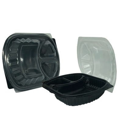 Takeaway Black Base Microwavable Portion Containers with Lids 1000ml - 250 Pieces